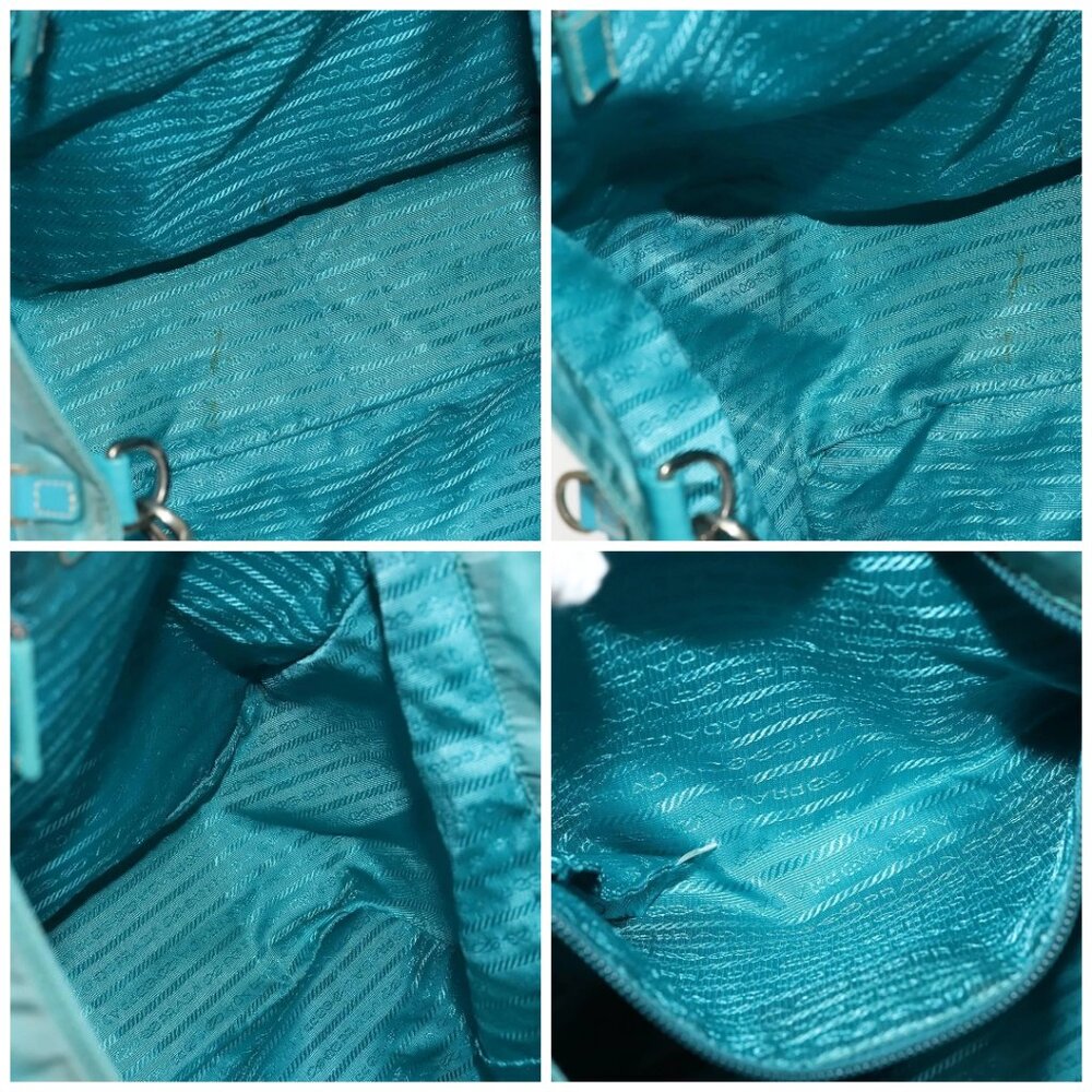 PRADA Tote Bag Nylon 2way Turquoise Blue Silver Auth ti3401 - Picture 16 of 16